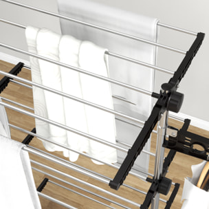 Tendedero Vertical Plegable Tendedero de Ropa con 6 Ruedas 2 Laterales Abatibles Estantes Ajustables y Marco de Acero Inoxidable para Interior y Exterior Negro y Plata