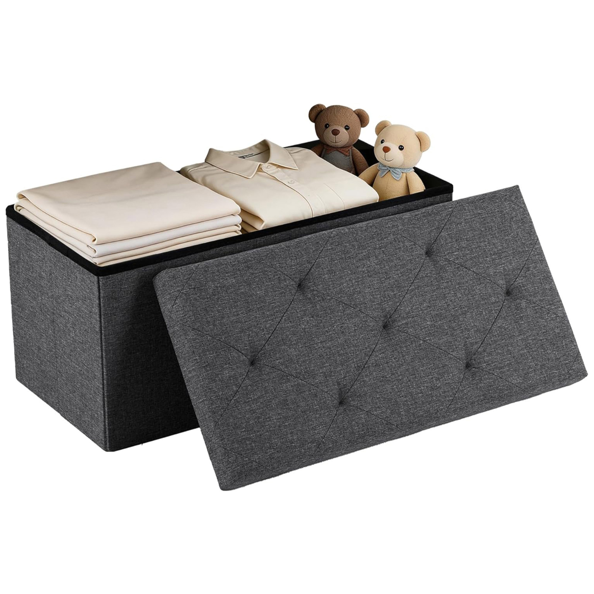 Nemora 75 - Cassapanca Ottomana 76x38x38 cm Pouf Contenitore Poggiapiedi in Tessuto Grigio