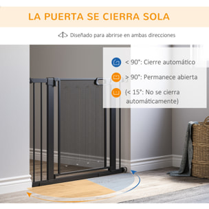 Barrera de Seguridad para Perros Extensible 75-103 cm Barrera para Escalera Puerta con 2 Extensiones Doble Bloqueo Cierre Automático Negro