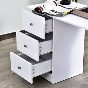 Bureau informatique multimédia multi-rangements 3 tiroirs 2 étagères 120L x 49l x 72H cm blanc