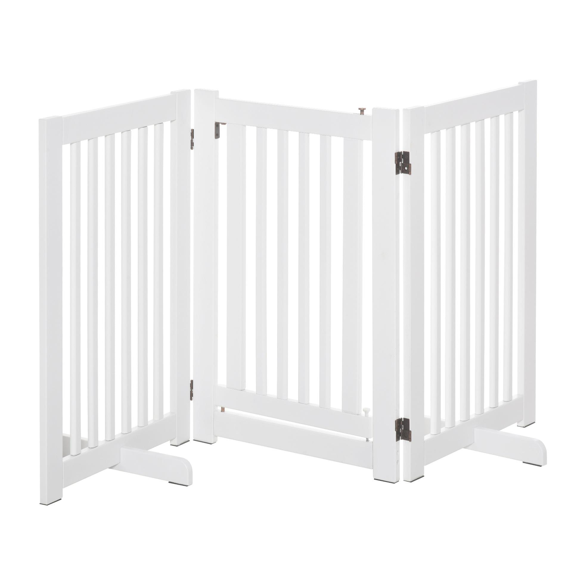 Barrera para Perros de Madera Valla para Mascotas Plegable de 3 Paneles con 1 Puerta y Patas de Apoyo para Pasillo Escalera 155x35,5x76 cm Blanco