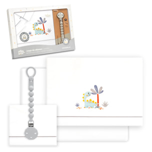 Triptico Cuna Estampado Dinosaurio Palmera + Broche Bco/Gris