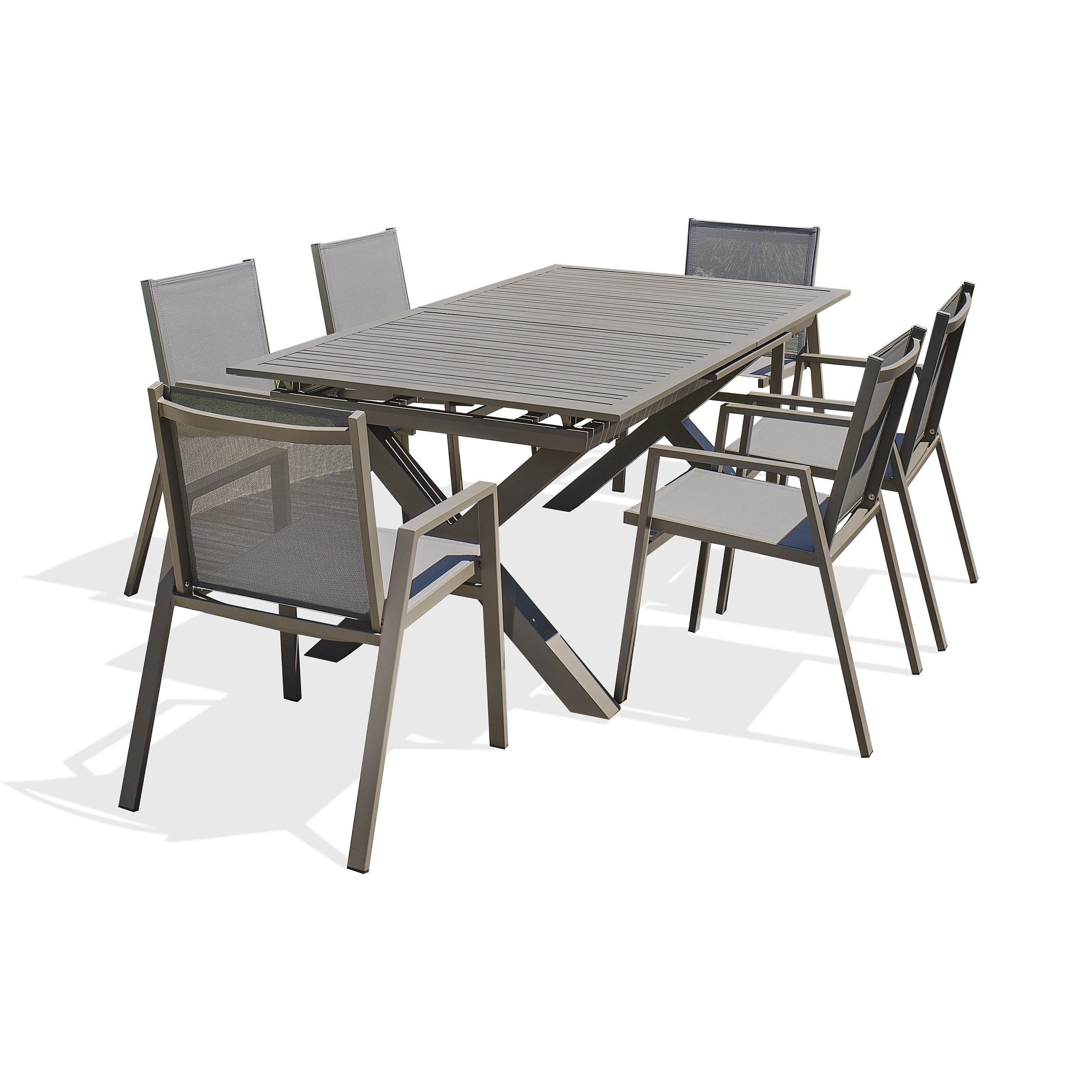 FLORIDE - Ensemble repas de jardin 6 places en aluminium quartz