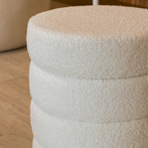 Pouf en tissu bouclette blanc et structure en bois MALO