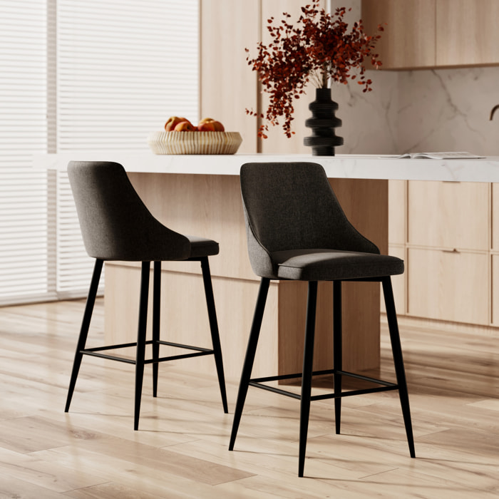 Lot de 2 chaises pour îlot central 66,5 cm en tissu gris foncé - Pipo