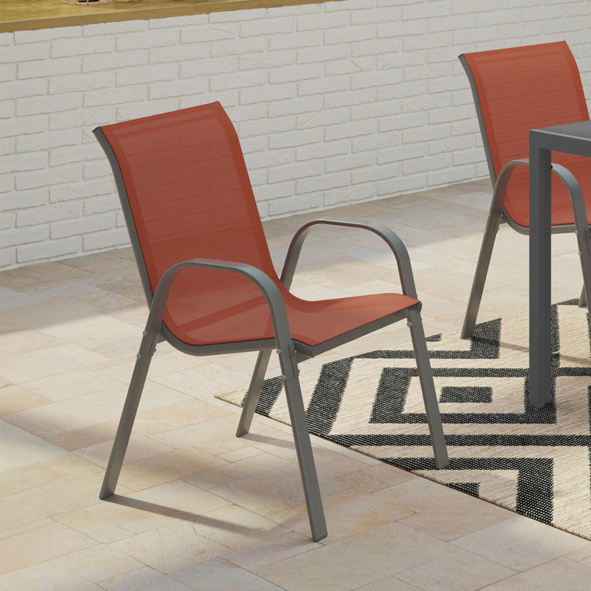 Chaises de jardin empilables textilène terracotta - lot de 6
