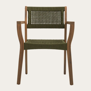 Chaise de jardin Tina -bois massif d'acacia et corde tressée-couleur vert 58 x 83 x 60 cm