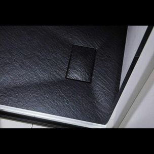 Piatto Doccia Spessore 2.6 Cm In Resina SMC Effetto Pietra Stone Ardesia Antiscivolo Filopavimento Riducibile Con Griglia Copertura 80 x 140 cm Nero