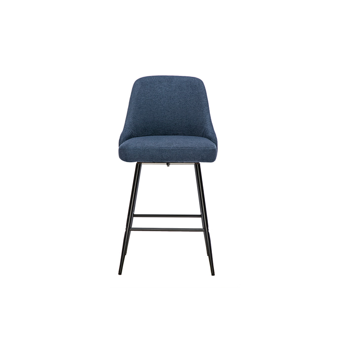 Tabourets de bar pivotants 360° en tissu chenille bleu foncé et métal H66 cm (lot de 2) HASTA