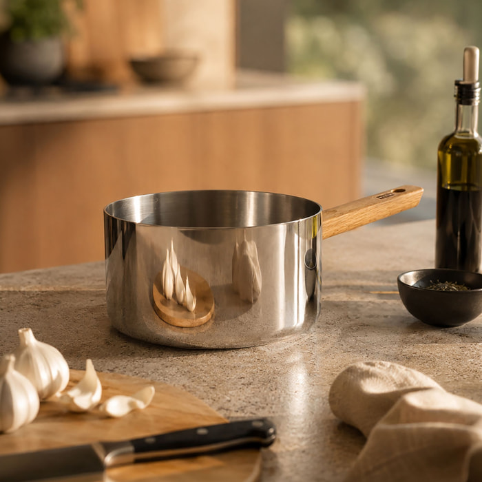Casserole 20cm en acier inoxydable et manche fixe - tous feux ECTOR