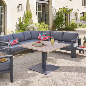 Table de jardin relevable carrée "Salimia" graphite & honey 110 x 110 x 69cm en aluminium