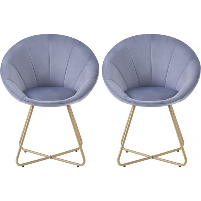 Lot de 2 chaises de la salle a manger en velours "Rosalie" - Gris