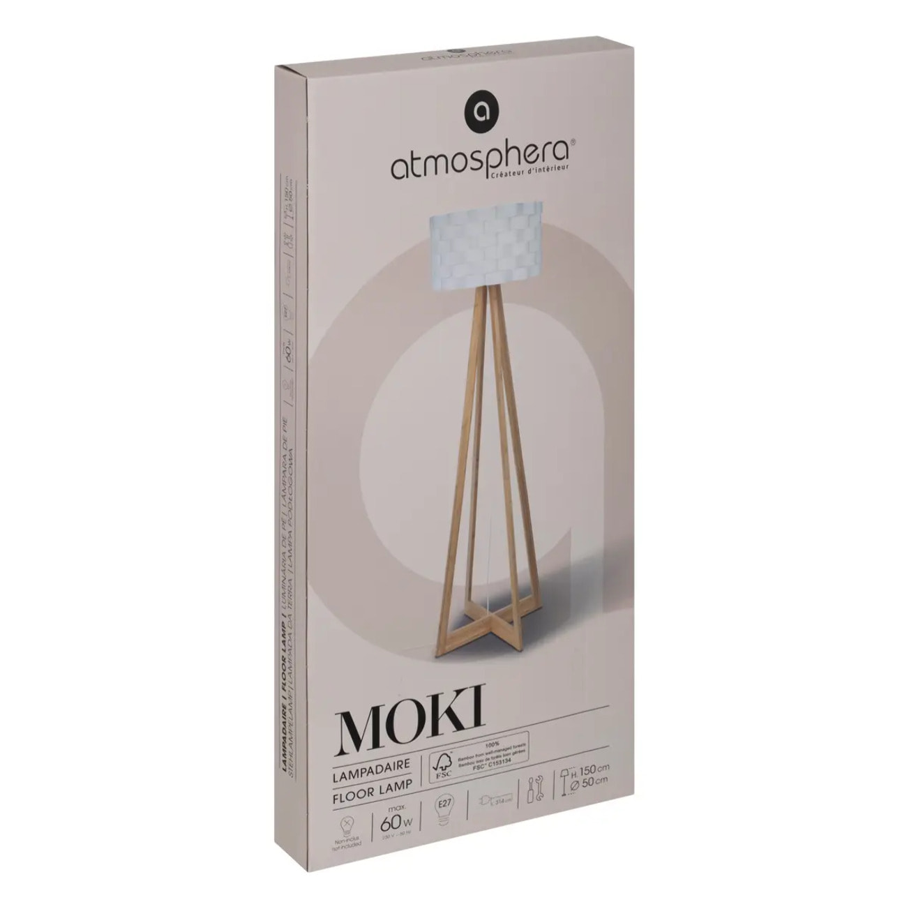 Lampadaire "Moki" bambou blanc H150cm