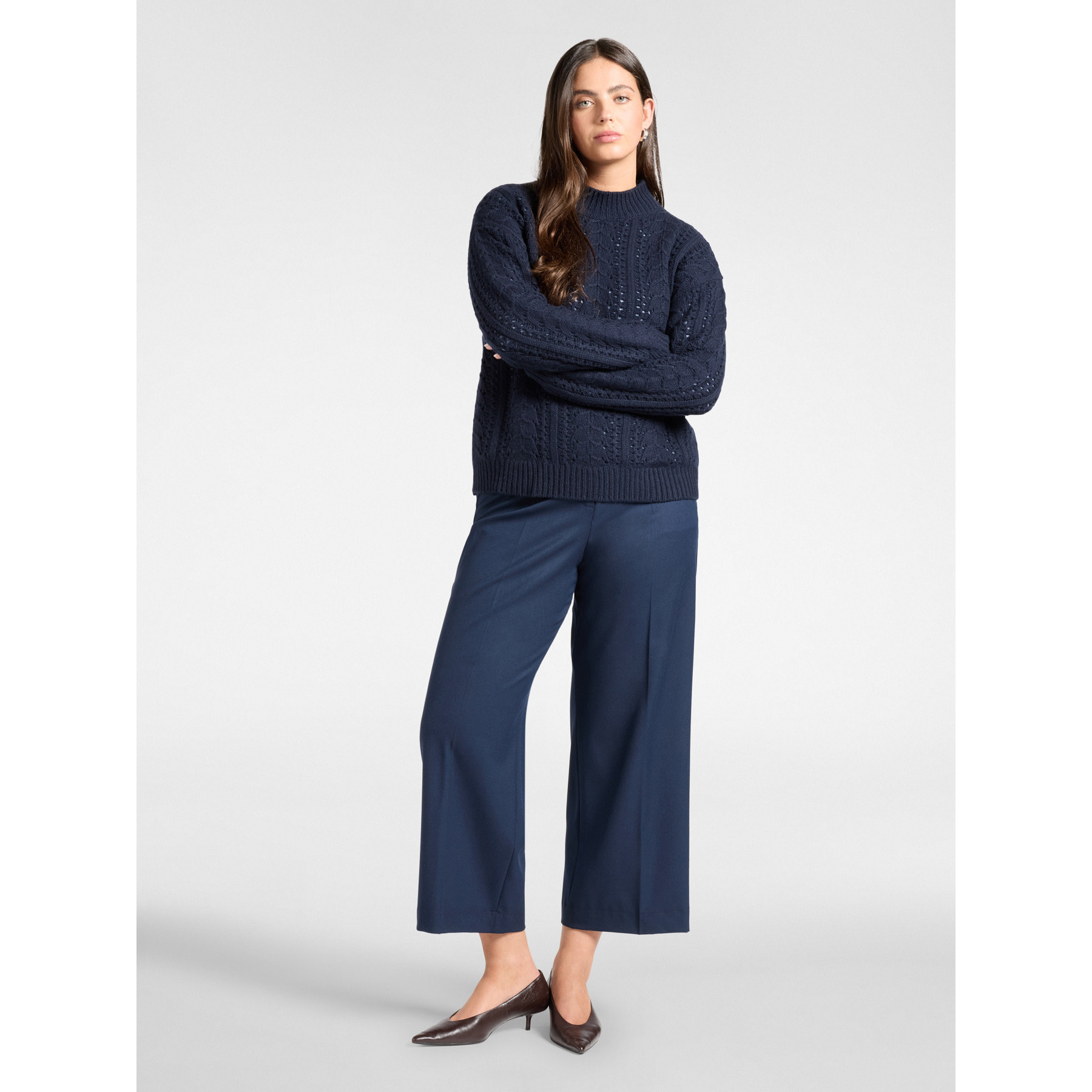 Elena Mirò - Pantaloni cropped palazzo in flanella - Blu