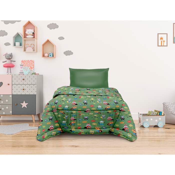 TRAPUNTA INVERNALE SUPEREROI VERDE LETTO SINGOLO PRODOTTO ITALIANO