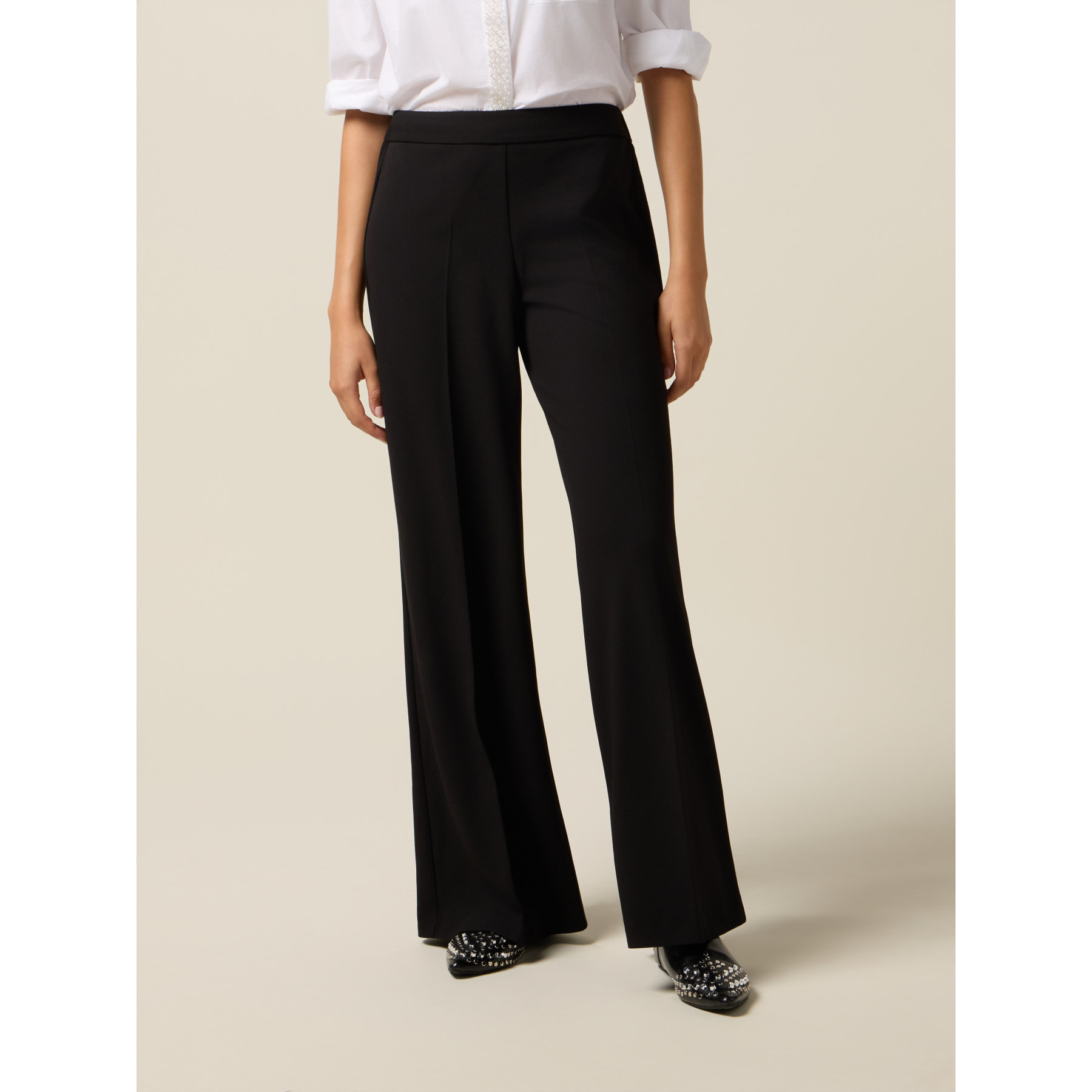 Oltre - Pantalones palazzo de tejido crepé - Negro