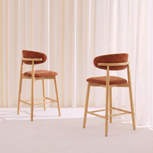 Tabouret de bar bois d'hévéa naturel et tissu chenille (lot de 2)  PAOLA