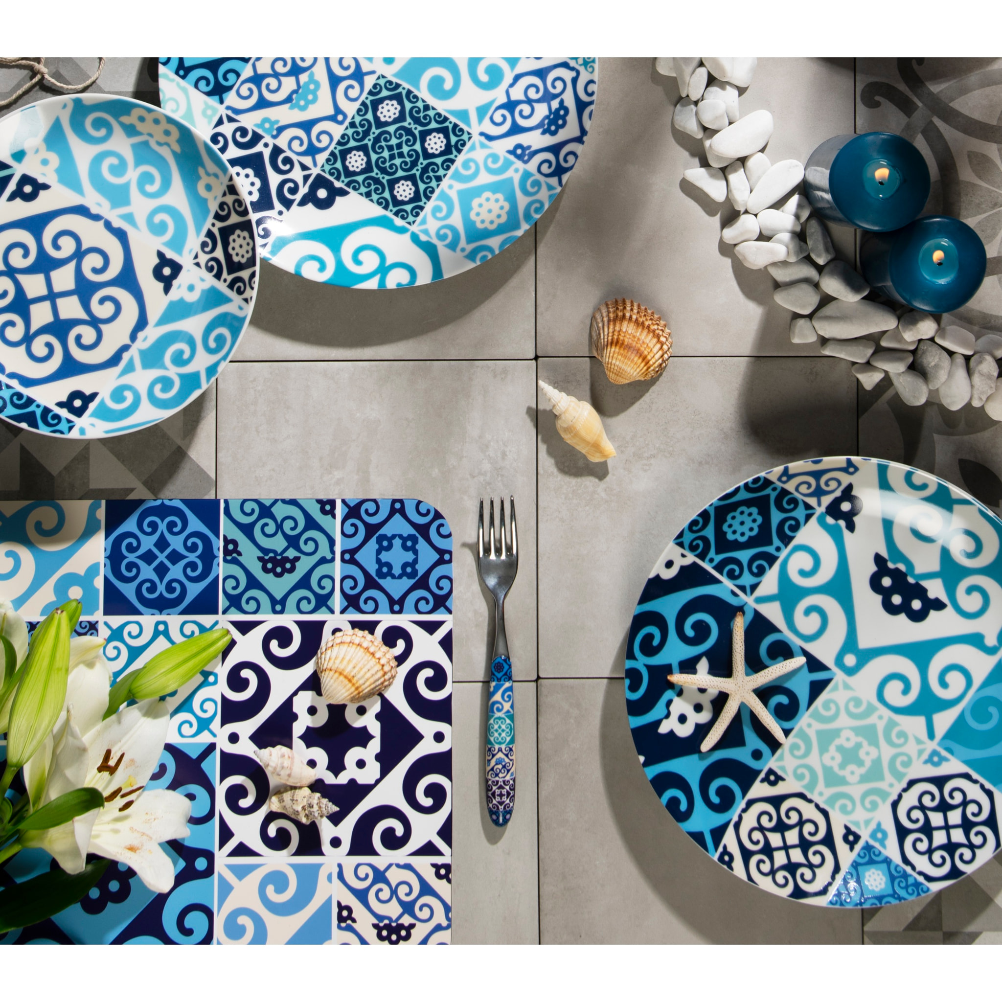 Set de 6 sets de table rectangulaires Excelsa – Maiolica Blue, Polypropylène Bleu