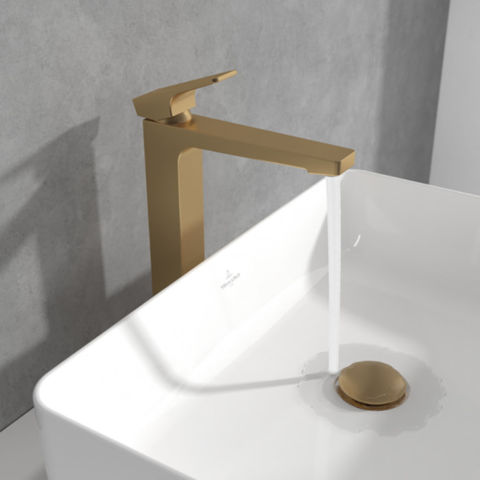 Mitigeur lavabo surélevé Architectura Square avec vidage Push Open Or brossé