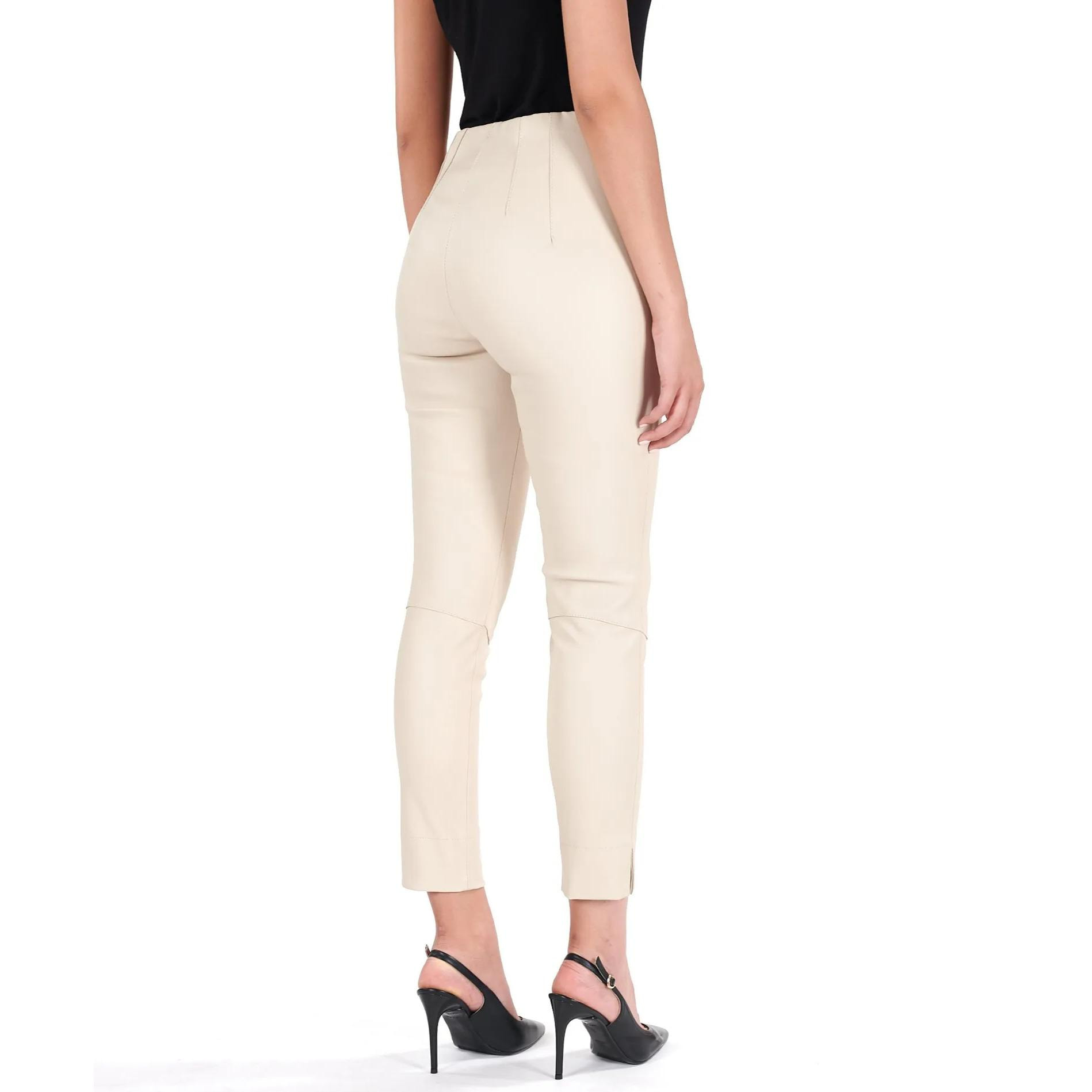 Leggings in pelle panna elasticizzata effetto liscio