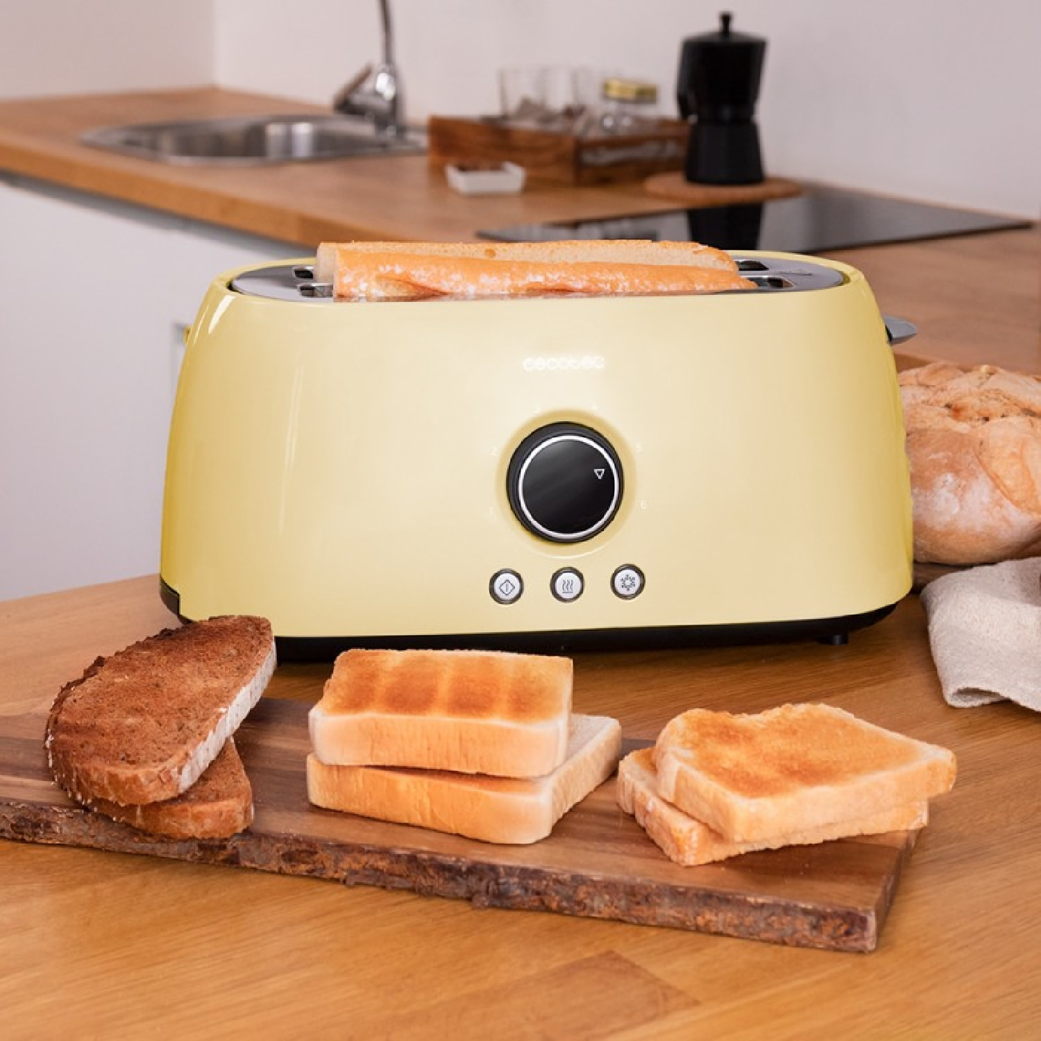 Cecotec Grille-pain vertical numérique ClassicToast 15000 Yellow Extra Double