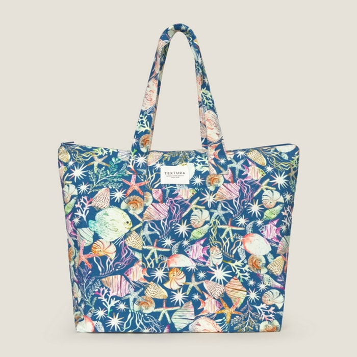 Bolso de playa con estampado marino Sia color azul 100% Algodón