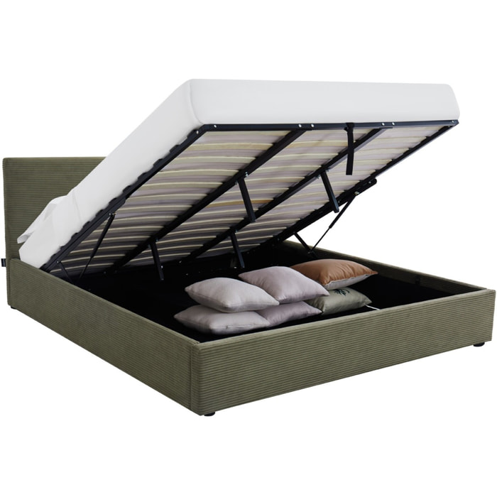 Lit coffre avec tête de lit en velours côtelé - TINA