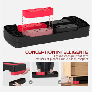 Stepper Fitness Aérobic hauteur réglable surface antidérapante 80 x 31 x 20 cm noir rouge