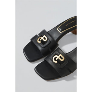 Mules con tacco alto Giorgia nere con dettagli metallici