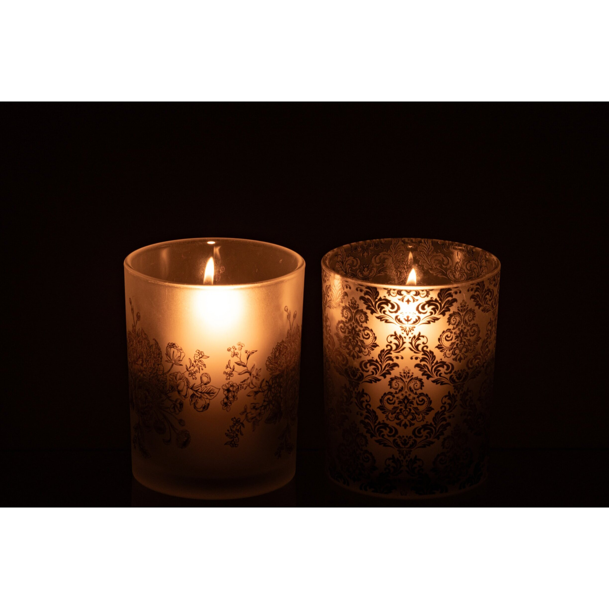 J-Line photophore fleurs - verre - vert kaki - medium - assortiment de 2