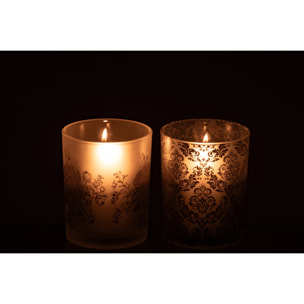 J-Line photophore fleurs - verre - vert kaki - medium - assortiment de 2