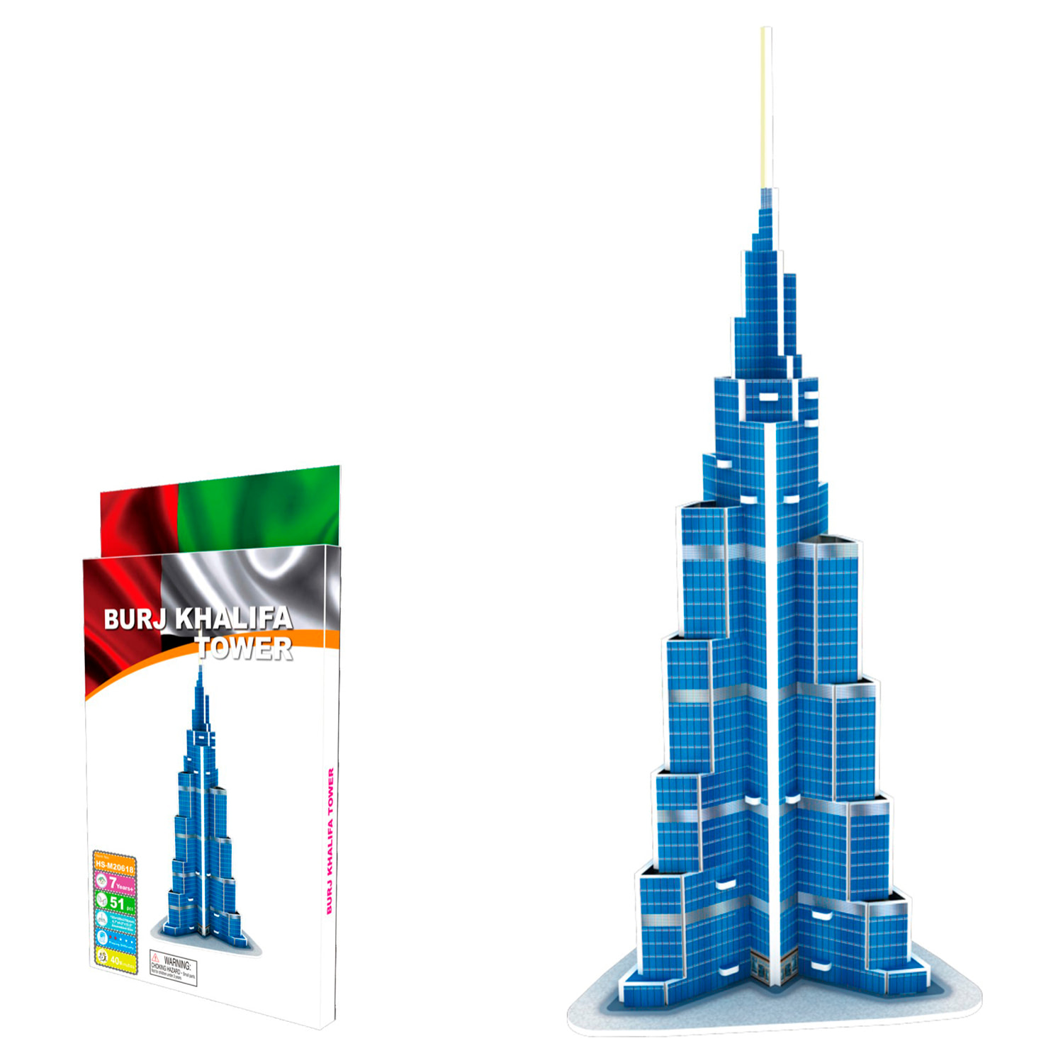 Puzzle 3D in cartone del grattacielo Burj Khalifa situato a Dubai. 51 pezzi.