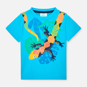 Camiseta para niño estampada, mangas cortas, azul turquesa
