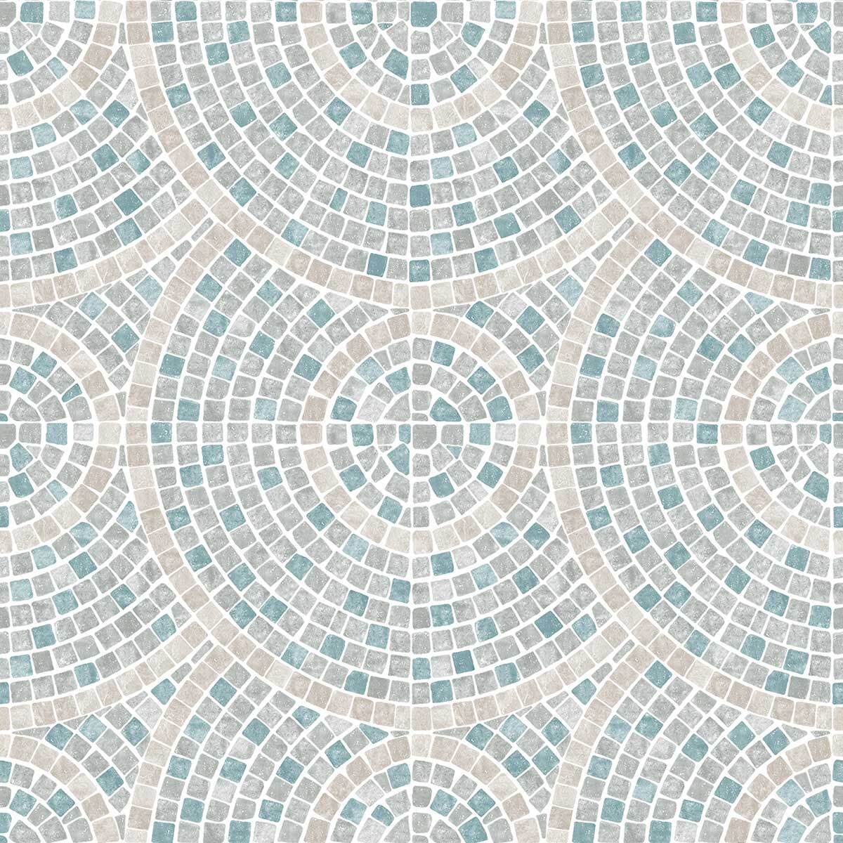 Papier peint mosaïque bleu et beige