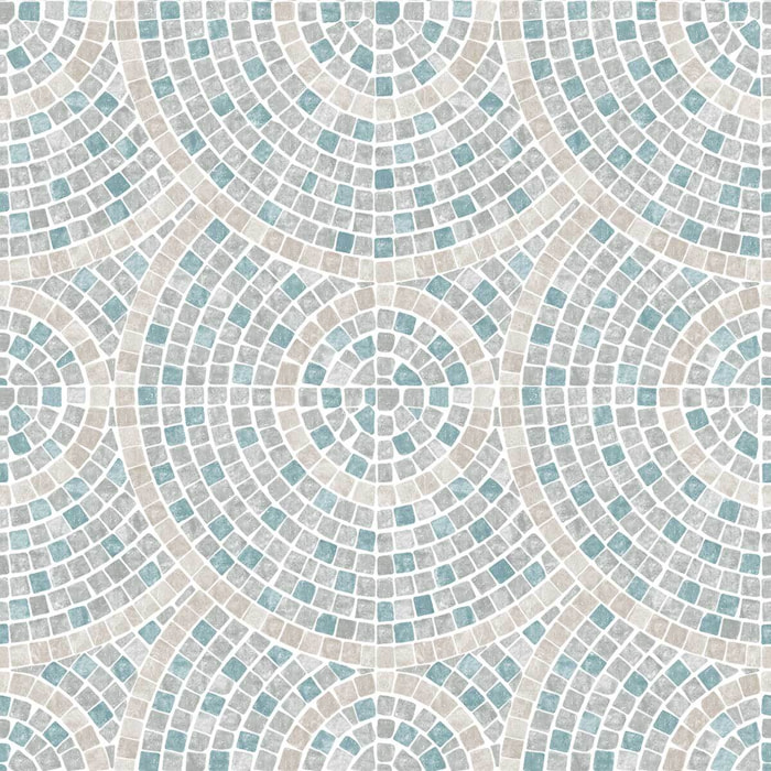 Papier peint mosaïque bleu et beige