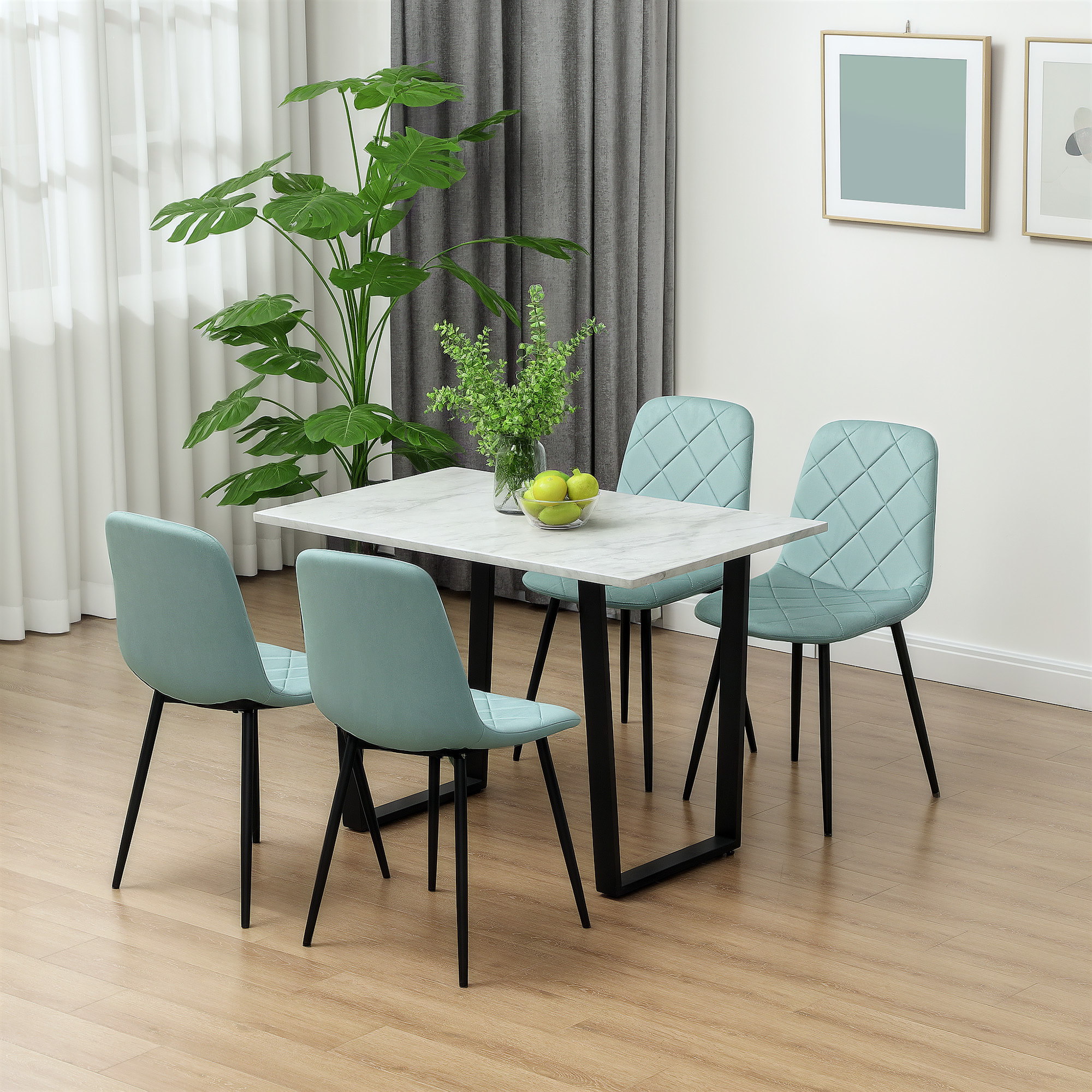Lot de 4 chaises velours - chaises de salle à manger design Chesterfield - vert d'eau