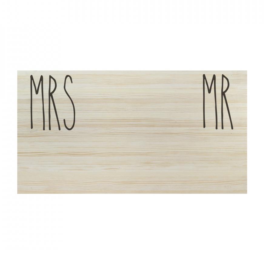 Tête de lit en bois naturelle 'Mr & Mrs'