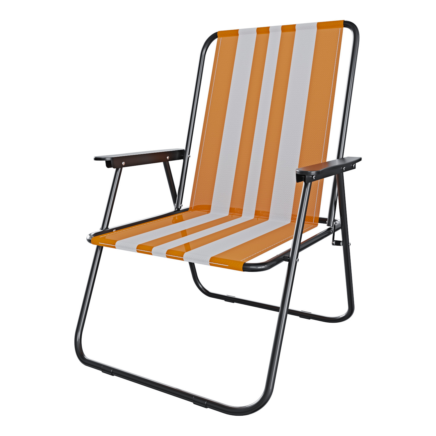 Sedia Pieghevole Da Spiaggia Campeggio Camping Leggera E Resistente In Metallo In Tessuto Oxford 600D Con Braccioli Seggiola Strisce Arancione