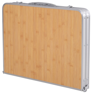 Table pliante table de camping table de jardin avec rallonge hauteur réglable aluminium MDF imitation bambou