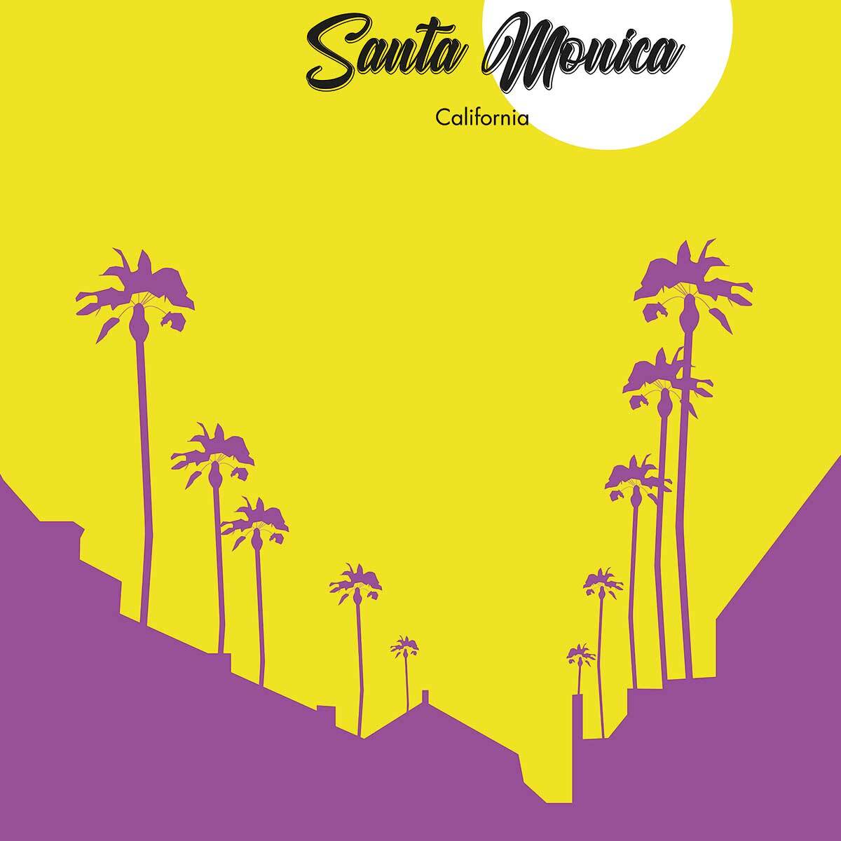 Affiche graphique santa monica californie Affiche sous cadre bois