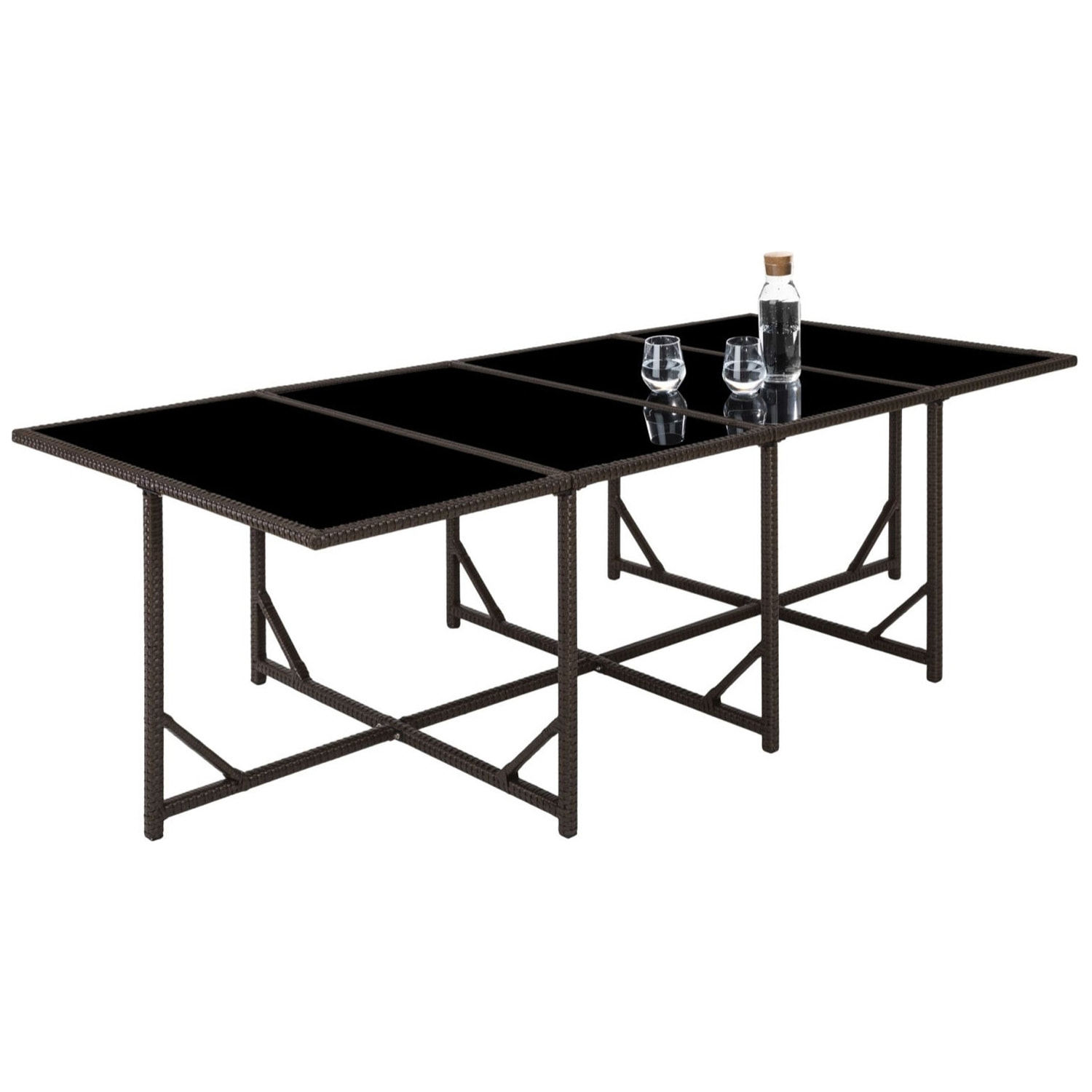 Table et chaises 12 places en résine tressée noir et gris LOUISIANE