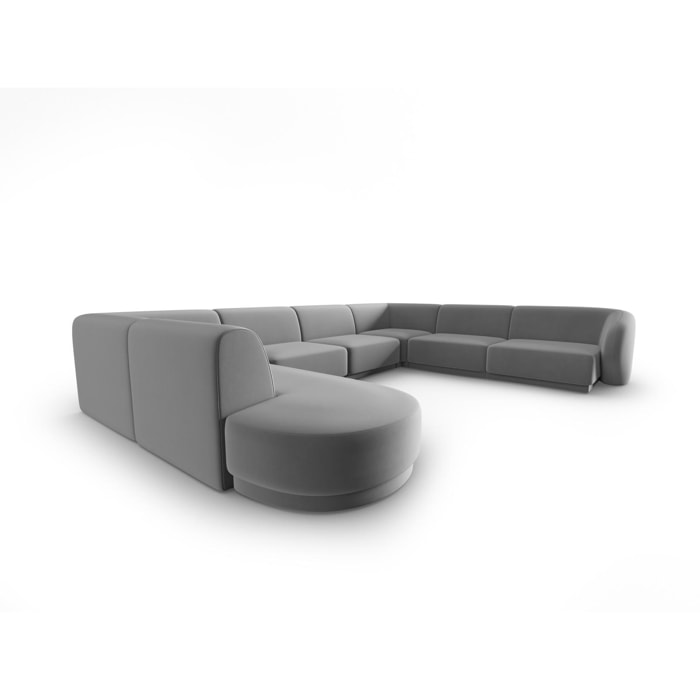 Canapé d'angle droit panoramique modulable ''Lionel'' 8 places en velours gris