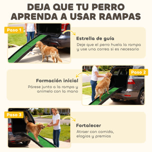 Rampa para Perros con Césped Artificial, 155 cm, Rampa para Perros para Coche Plegable con Asa, Ángulo Ajustable, Antideslizante, para Todas las Razas, para Cama, Sofá, Verde