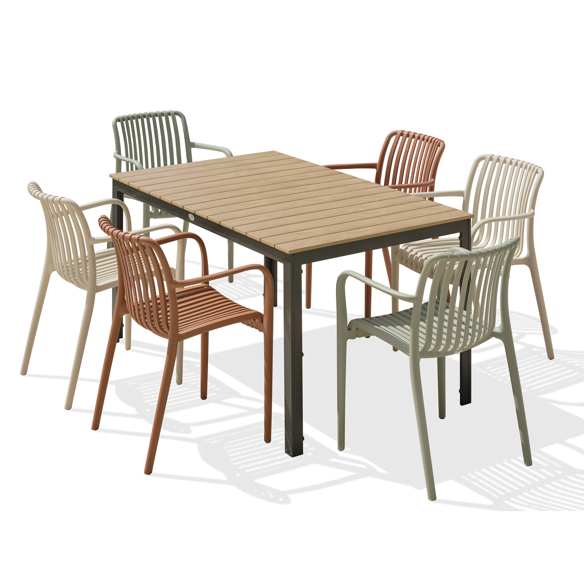 BOSTON - Ensemble repas de jardin 6 places en aluminium gris anthracite