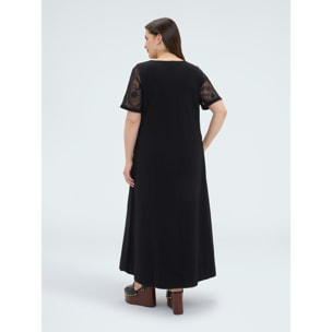 Fiorella Rubino - Vestido línea A largo con detalles florales - Negro