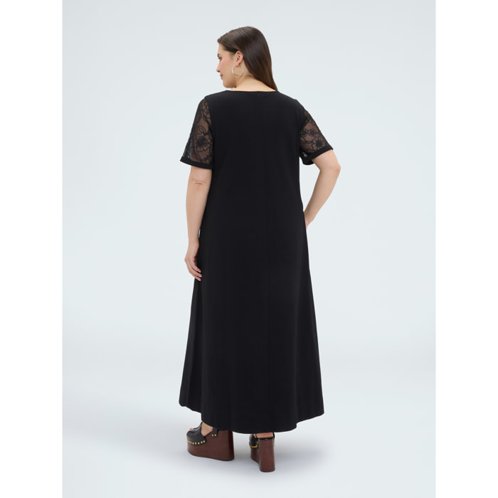 Fiorella Rubino - Vestido línea A largo con detalles florales - Negro