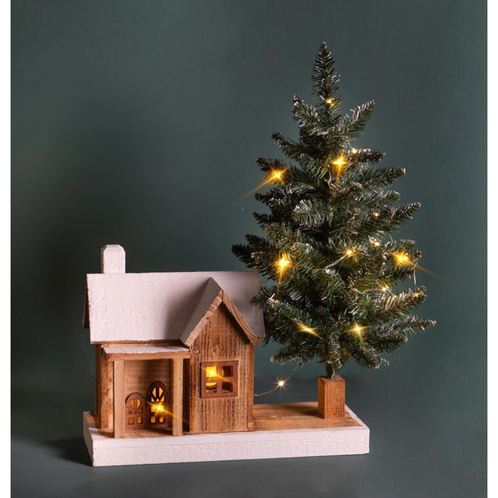Casa con Albero con 30 Led - Pezzi 1 - Colore Multicolore - 15x26Hx8cm - Bianchi Dino