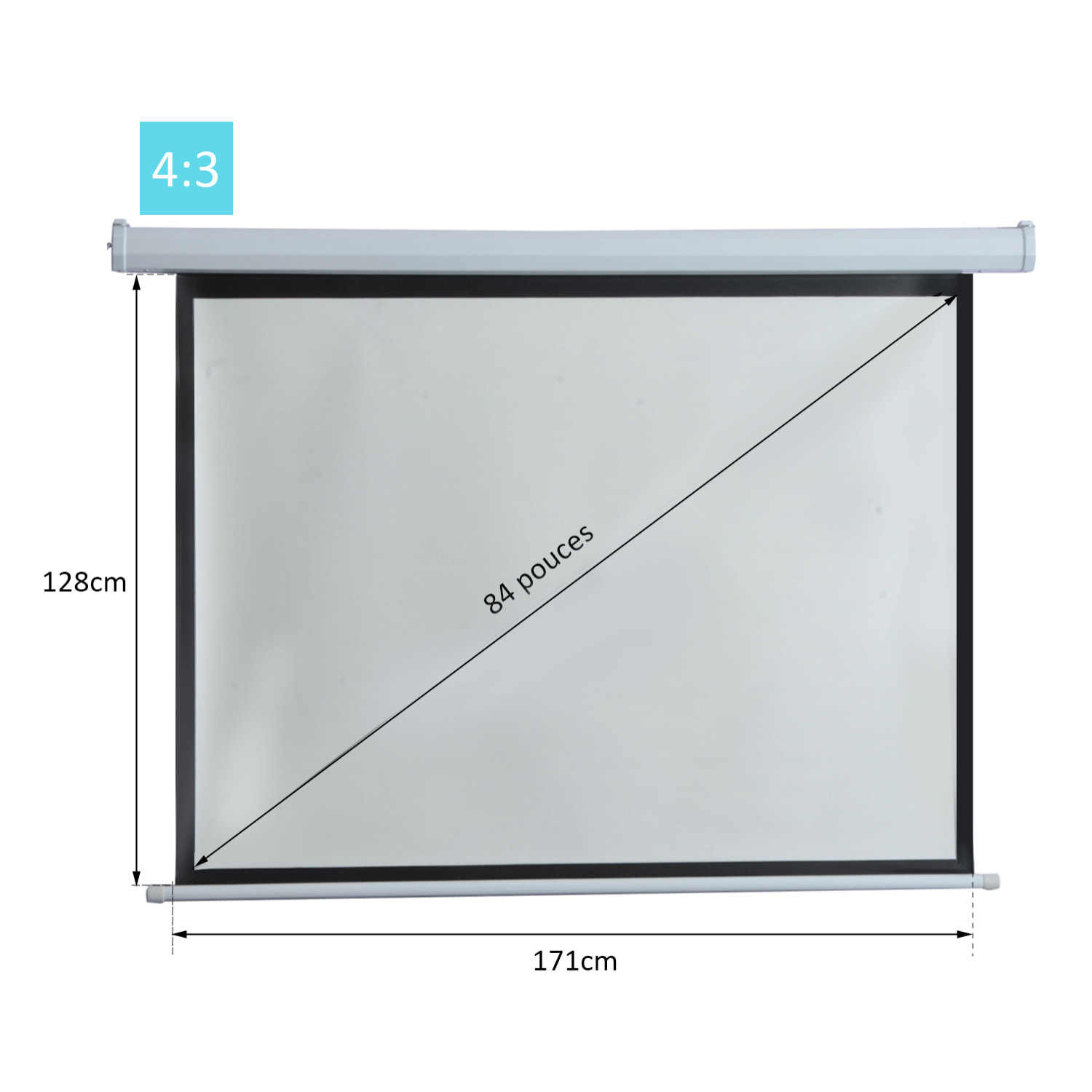 Ecran de projection motorisé home-cinéma format 4:3 84 pouces 171L x 128H cm blanc