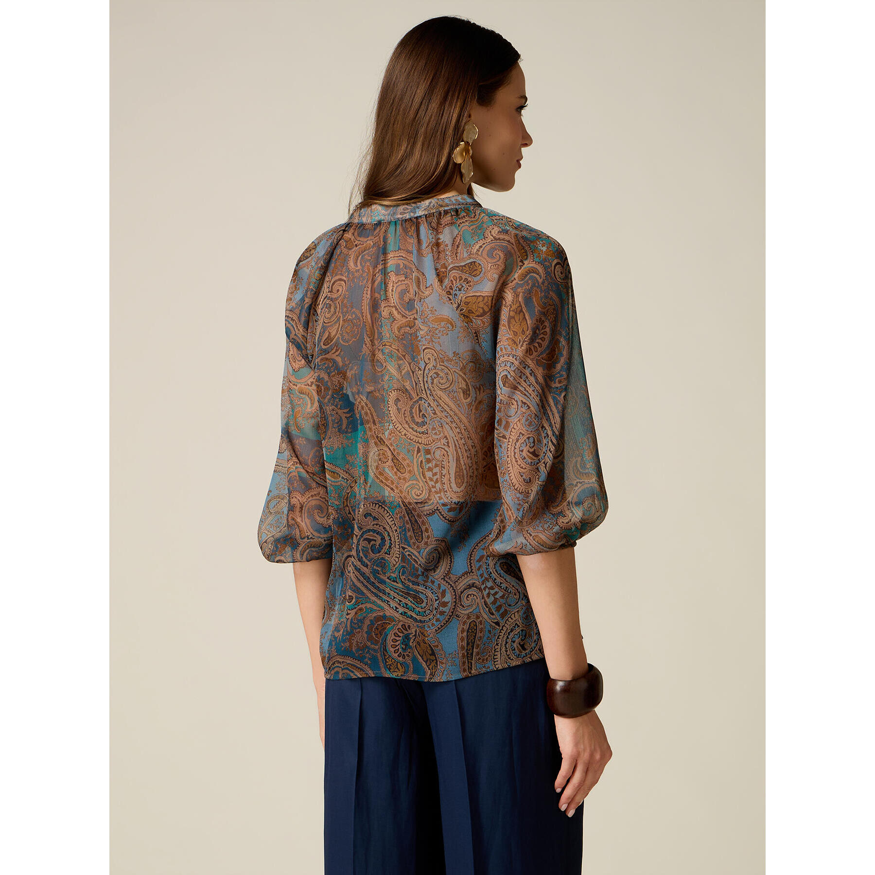 Oltre - Camicia in georgette fantasia - Blu