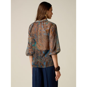 Oltre - Camicia in georgette fantasia - Blu